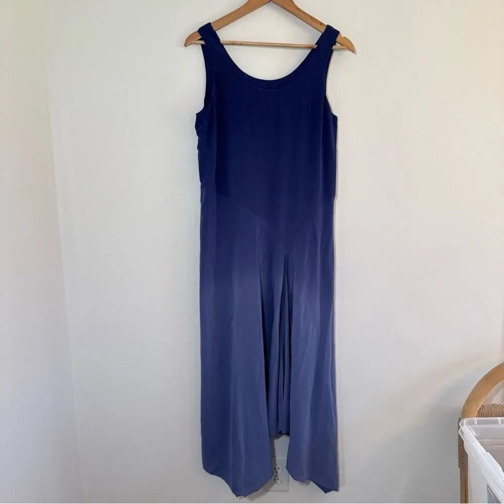Eileen Fisher 100% silk shift OMBRE periwinkle dress Cottage Fairy Core Size XS